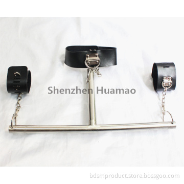 BONDAGE GEAR- T Style Spreader Bar with Collar and Wrist Cuffs